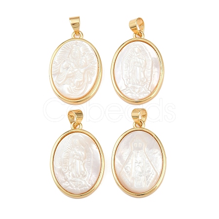 Natural White Shell Oval Pendants KK-F919-43B-G-1