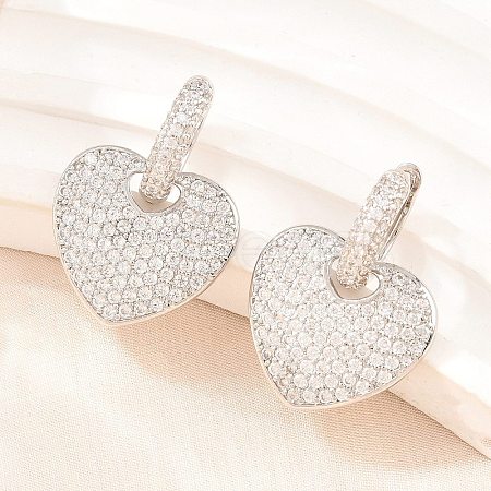 Brass Micro Pave Clear Cubic Zirconia Hoop Dangle Earrings EJEW-G471-30E-P-1