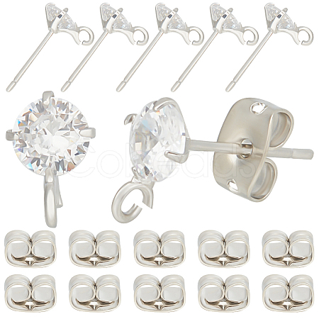 12Pcs Diamond Shape Brass Micro Clear Cubic Zirconia Stud Earring Findings KK-BBC0012-75-1