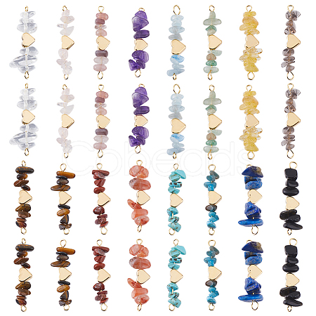 32Pcs 16 Styles Natural Mixed Gemstone Chip Connector Charms PALLOY-FH00095-1