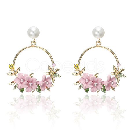 Ring with Flower Alloy & Rhinestone & Polymer Clay Stud Dangle Earrings FS-WGDD86E-04-1