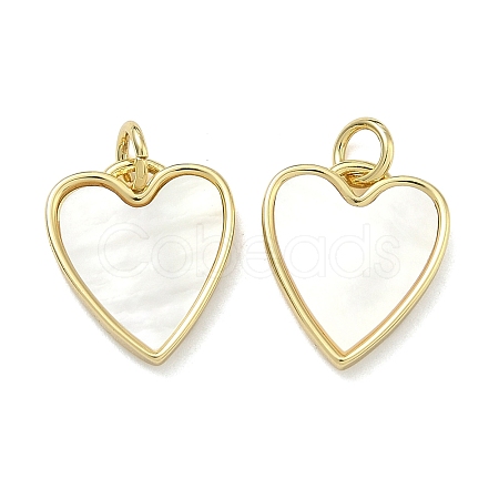 Natural Shell Pendants Brass Heart Charms KK-D229-17G-1