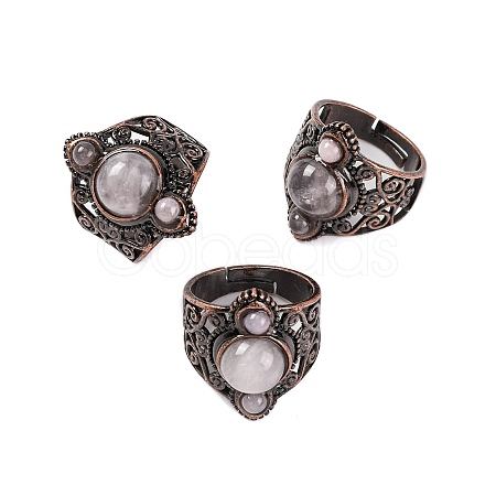 Natural Rose Quartz Retro Finger Rings RJEW-B067-01R-18-1
