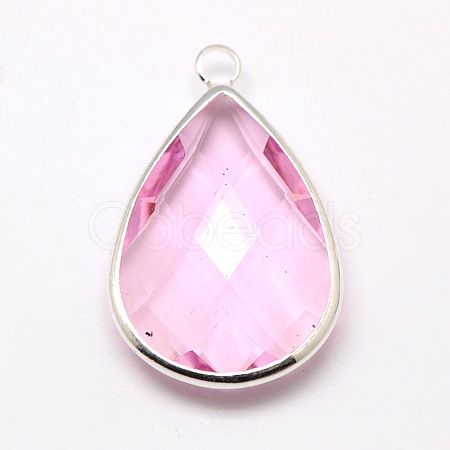 Silver Color Plated Brass Glass Teardrop Pendants GLAA-M006-A-15S-1