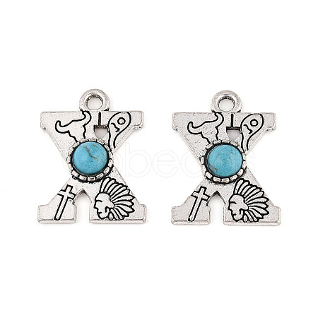 Synthetic Turquoise & Alloy Pendants PALLOY-H146-01AS-X-1