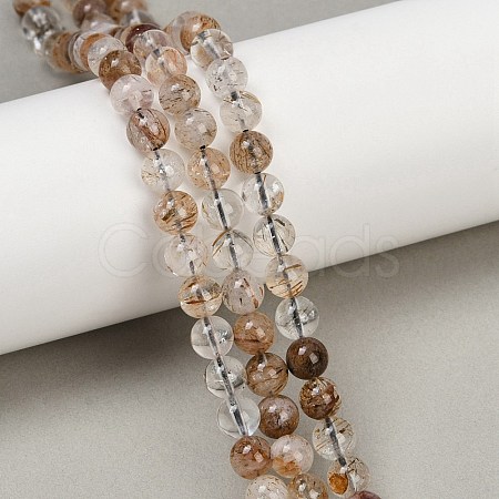 Natural Black Gold Rutilated Quartz Beads Strands G-H093-B03-6mm-1