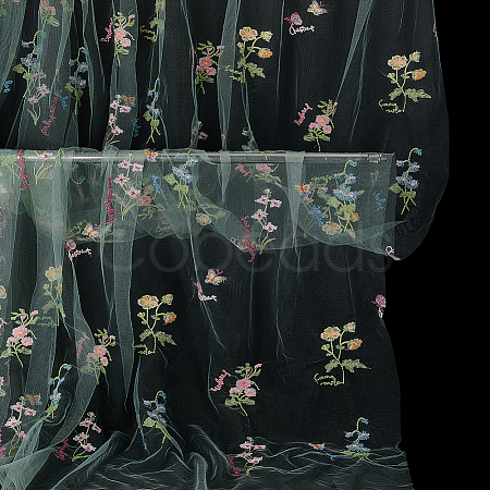 2 Yards Polyester Embroidery 3D Flower Mesh Fabrics DIY-WH0622-383E-1