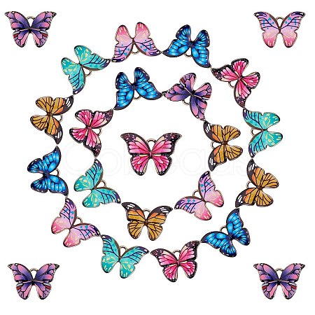 24Pcs 6 Colors Printed Alloy Pendants ENAM-SZ0002-13-1