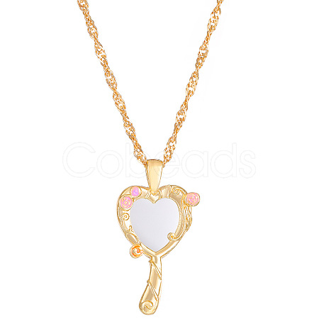 Heart Magic Mirror Alloy Pendant Necklaces for Women WH-WGD9B28-01-1