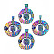 Rainbow Color Alloy Big Pendant Rhinestone Settings, Cadmium Free & Lead Free, Textured, Flat Round, Fit For 1.4mm Rhinestone, 72x56.5x3mm, Hole: 7x11mm