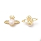 Brass Micro Pave Cubic Zirconia Pendants, with Pearl, Wing with Crown Charm, Real 14K Gold Plated, 12x18x7.5mm, Hole: 1.2mm