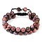 Natural Rhodonite Braided Bead Bracelet, Double Layer Gemstone Adjustable Bracelet for Women, Inner Diameter: 2-1/8~3 inch(5.3~7.5cm) 