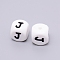 Silicone Beads, Cube with Letter.J, White, 12x12x12mm, Hole: 2mm