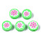 Handmade Polymer Clay Beads, for DIY Jewelry Crafts Supplies, Flat Round with Flower, Spring Green, 9.5~10x4.5mm, Hole: 1.8mm