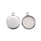 Non-Tarnish 304 Stainless Steel Pendant Cabochon Settings, Plain Edge Bezel Cups, Flat Round, Stainless Steel Color, Tray: 12mm, 16.5x13.5x2mm, Hole: 2mm