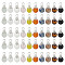 100Pcs 10 Styles Natural Mixed Gemstone Pendants, Round Charms with Silver Color Plated Iron Flower Caps, 16x8mm, Hole: 2mm, 10pcs/style