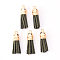 Faux Suede Tassel Pendant Decorations, with CCB Plastic Cord Ends, Light Gold, Dark Olive Green, 33~35x10mm, Hole: 2.5mm