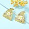 304 Stainless Steel Enamel Stud Earrings for Women, Triangle with Flower, Real 18K Gold Plated, 27x25.5mm