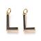 Brass Enamel Pendants, with Jump Ring, Long-Lasting Plated, Real 18K Gold Plated, Letter.L, Black, Letter.L, L: 17.5x10x1.8mm, Jump Rings: Inner Diameter: 3mm