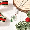 Aluminum & Green Glass Silver Christmas Tree Pendant 304 Stainless Steel Cable Chain Necklaces NJEW-JN05423-1
