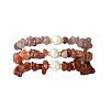 3Pcs 3 Styles Natural Mixed Gemstone Chip & Cultured Freshwater Pearl Beaded Stretch Bracelets Set for Women BJEW-JB13762-07-5