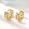 Brass Micro Pave Clear Cubic Zirconia Leaf Hoop Earrings EJEW-P322-15G-2