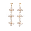Natural Pearl Flower Long Dangle Stud Earrings EJEW-JE05208-1