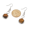 Hexagon Natural Tiger Eye Dangle Earrings EJEW-K298-01P-12-5