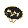 Oval with Rose Pattern 304 Stainless Steel Enamel Finger Rings for Women RJEW-G355-10G-6