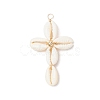 2Pcs 2 Colors Natural Cowrie Shell Beaded Cross Pendants PALLOY-JF03938-3