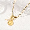 201 Stainless Steel Disc with Sun and Moon Pendant 304 Stainless Steel Paperclip Chain Necklaces with Natural Pearl Beads for Women NJEW-JN06328-1