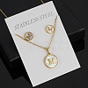 304 Stainless Steel with Natural Shell Pendant Necklaces & Stud Earrings Sets FS-WG5FD70-13-1