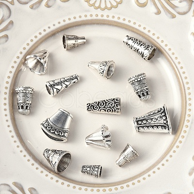 60Pcs 10 Styles Tibetan Style Alloy & Brass & CCB Plastic Bead Cones PALLOY-YW0003-28-1