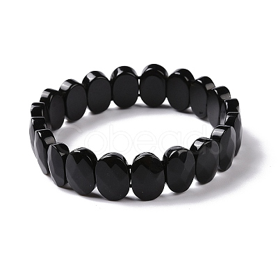 Natural Obsidian Oval Beaded Stretch Bracelet G-E010-01U-1