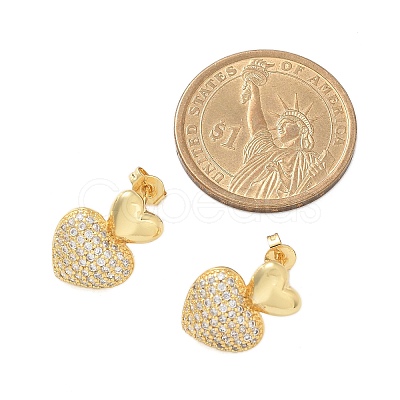 Brass Micro Pave Clear Cubic Zirconia Stud Earrings for Women EJEW-U034-01G-01-1