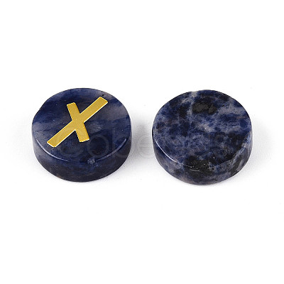 Brass Elder Futhark Alphabet Engraved Symbol Flat Round Natural Sodalite Rune Stones G-I373-01J-1