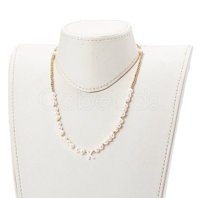 Letter Natural Freshwater Shell Pendant Necklaces NJEW-JN03421-03-1