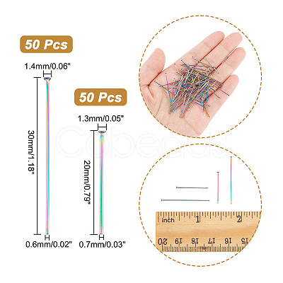 Unicraftale 100Pcs 2 Styles 304 Stainless Steel Flat Head Pins STAS-UN0049-38-1