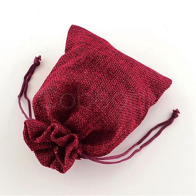 Polyester Imitation Burlap Packing Pouches Drawstring Bags ABAG-R004-14x10cm-06-1