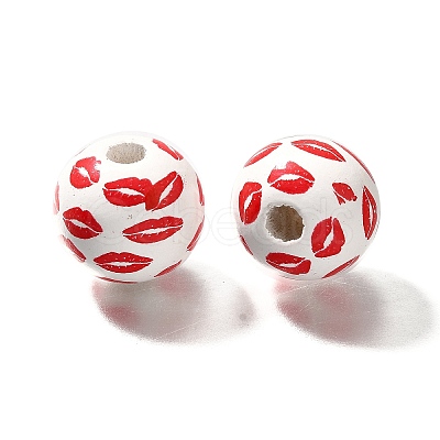 Valentine's Day Element Printed Wood Beads WOOD-R002-01-37-1