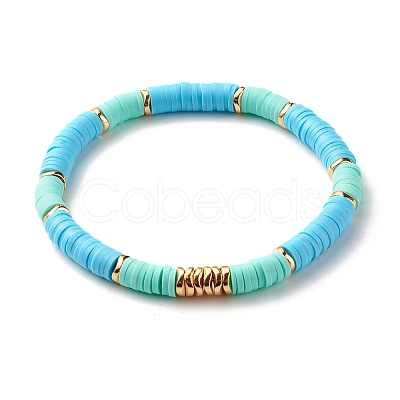 Round Stone & Polymer Clay Heishi Beads Stretch Bracelets Sets BJEW-JB07436-1