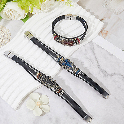 3Pcs 3 Colors Alloy & Leather Cord Bracelets for Men Women BJEW-CL0001-25-1