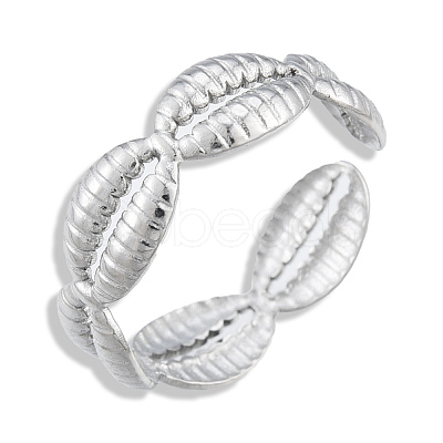 304 Stainless Steel Shell Wrap Open Cuff Ring for Women RJEW-N038-102P-1