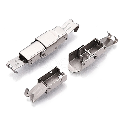 Non-Tarnish Smooth Surface 201 Stainless Steel Watch Band Clasps X-STAS-R063-64-1