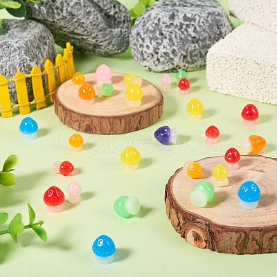 30Pcs 2 Styles Luminous Resin Mushroom Ornament RESI-TA0004-04A-1