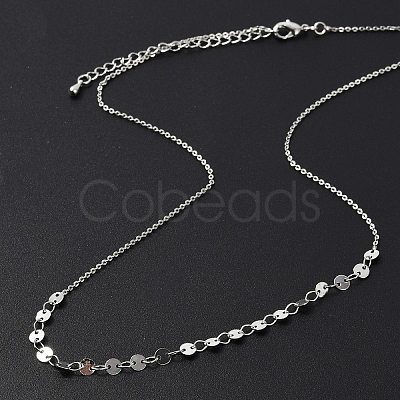 Brass Cable & Flat Sequin Chains Necklaces for Women NJEW-D302-40P-1