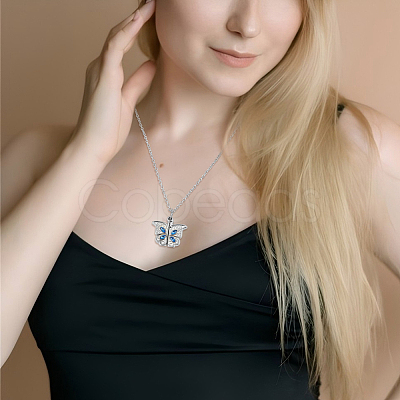 4Pcs 2 Colors Alloy Pave Cornflower Blue Glass Blank Butterfly Locket Pendant Necklaces for Women NJEW-DR0001-10-1