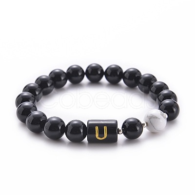 10MM Natural Black Onyx(Dyed & Heated) and Howlite Beaded Stretch Bracelets RH2290-21-1