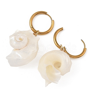 Natural Sea Shell Dangle Hoop Earrings EJEW-JE07355-1