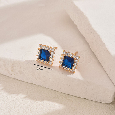 Brass Micro Pave Cubic Zirconia Square Stud Earrings VN1911-1